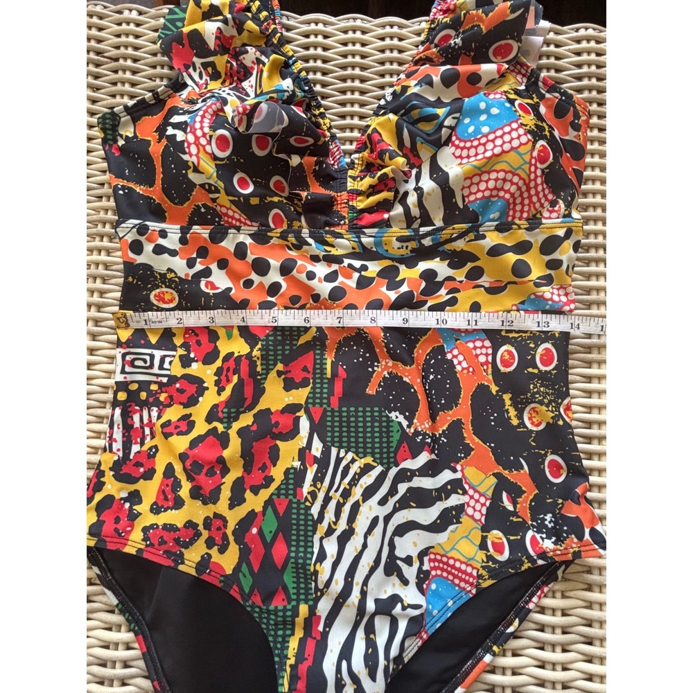 Averie Harlow Plunge One Piece Swimsuit large boho vacation tropical coastal - Picture 6 of 7